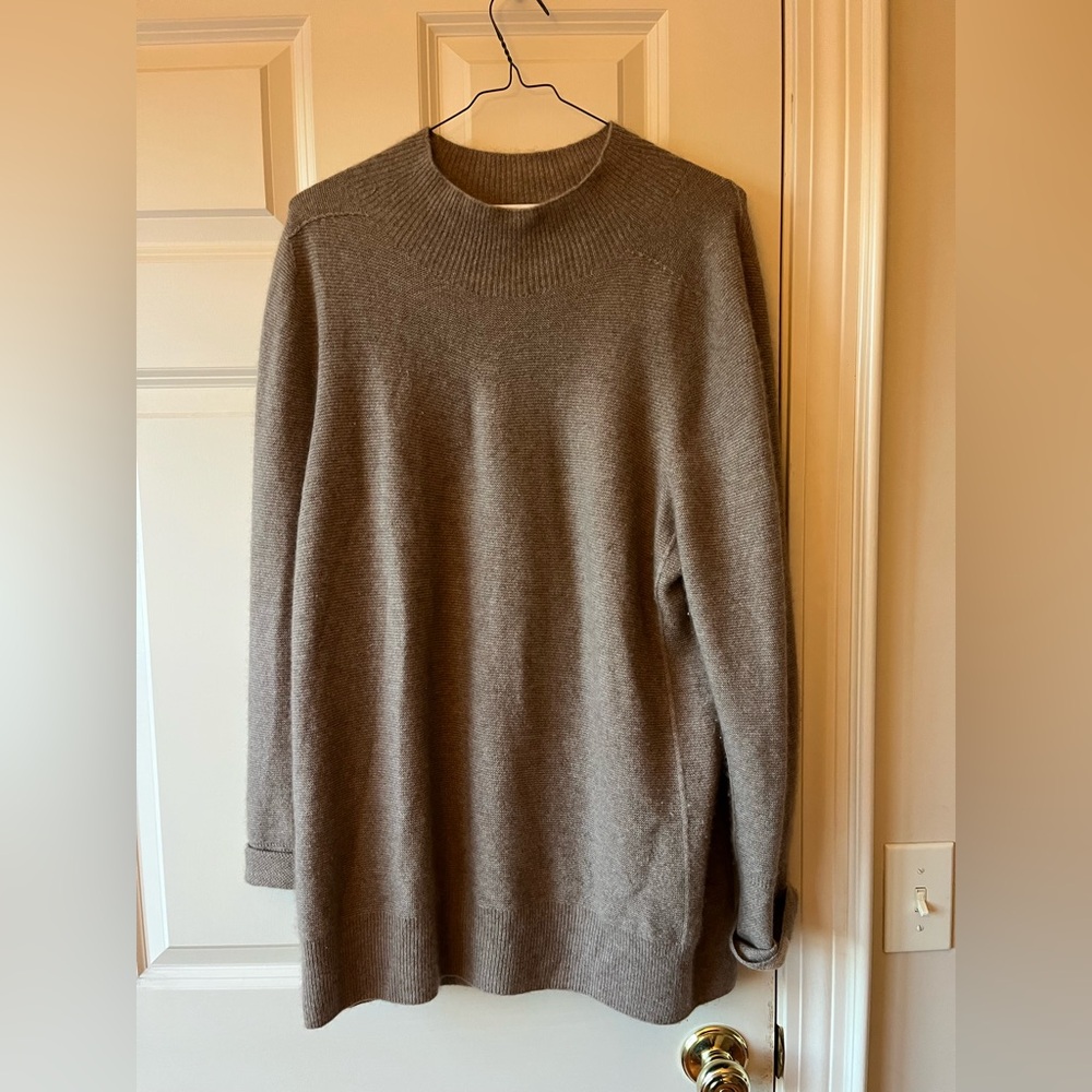 Long cashmere mock neck sweater